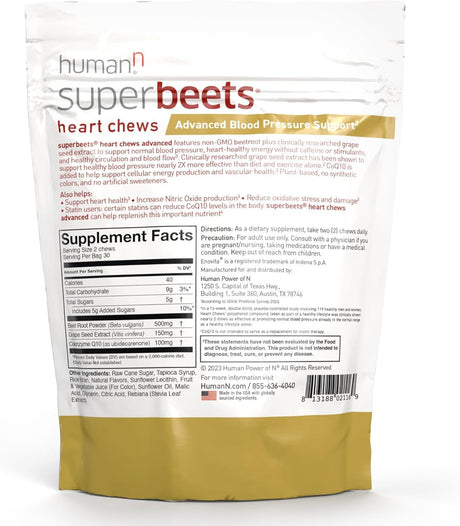 Humann Superbeets Heart Chews Advanced - 100Mg of Coq10 plus Beetroot & Grape Seed Extract, 60 Count - Supply Center USA