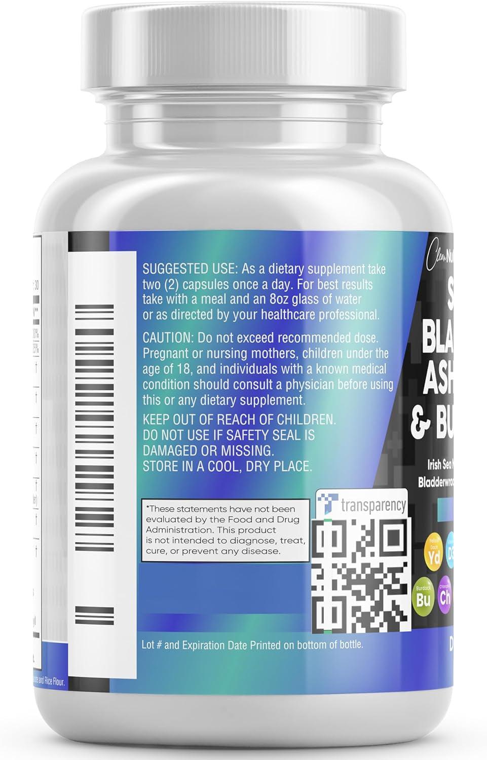 Sea Moss 3000Mg Black Seed Oil 2000Mg Ashwagandha 1000Mg Turmeric 1000Mg Bladderwrack 1000Mg Burdock 1000Mg & Vitamin C & D3 with Elderberry Manuka Dandelion Yellow Dock Iodine Chlorophyll ACV - Supply Center USA