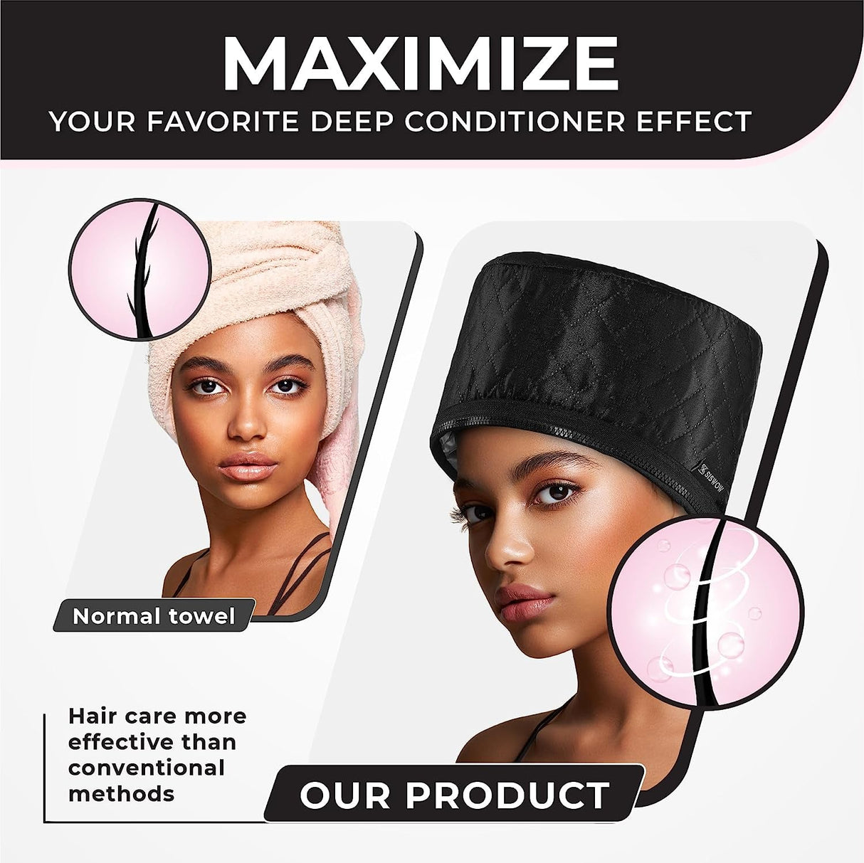 Hair Steamer for Natural Hair Home Use W/10-Level Heats up Quickly, Heat Cap for Deep Conditioning - Thermal Heat Cap for Black Hair, Great for Deep Conditioner (Black)