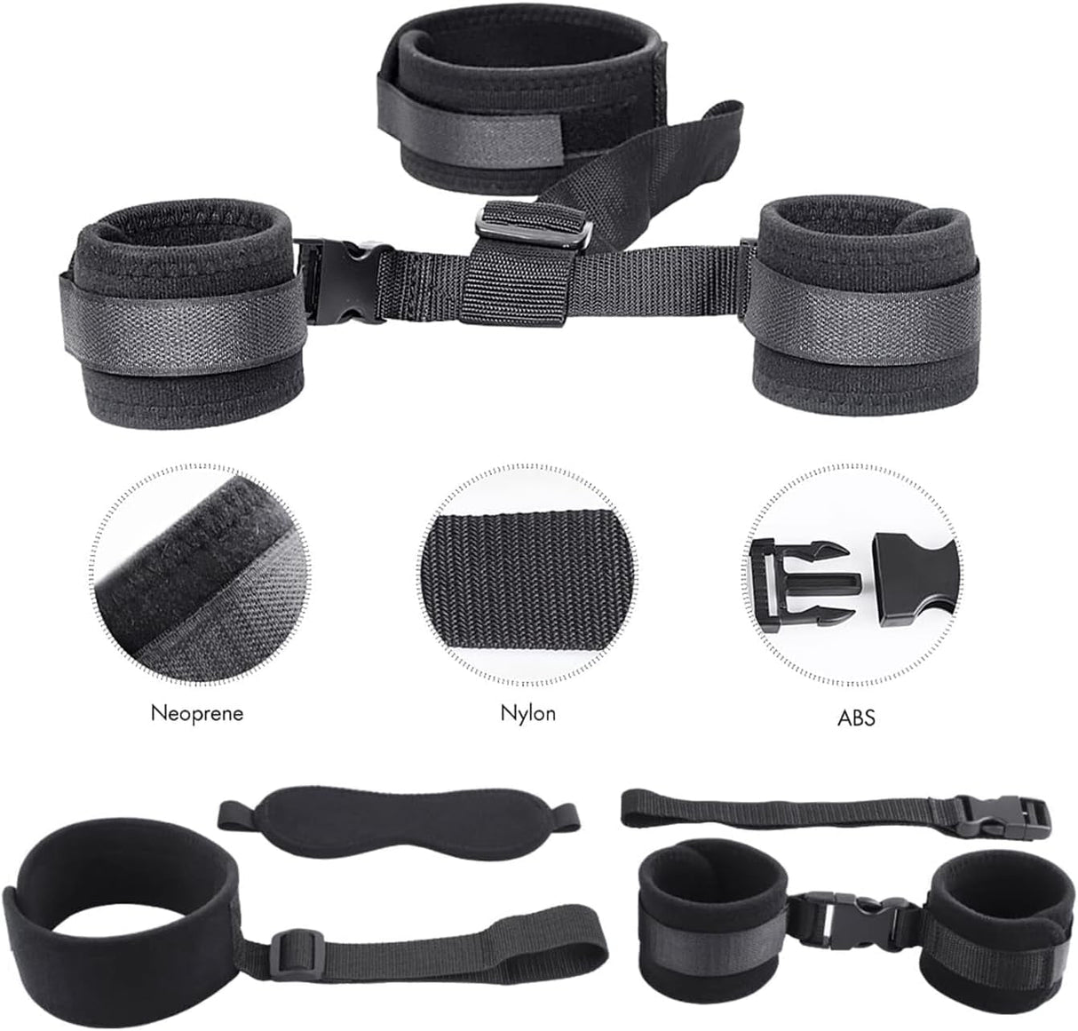 BDSM Neck to Wrist Restraints Bondage Set - behind Back Handcuffs Collar with Blindfold Adjustable Bondage Set Bed SM Games Play Sex Toys for Couples