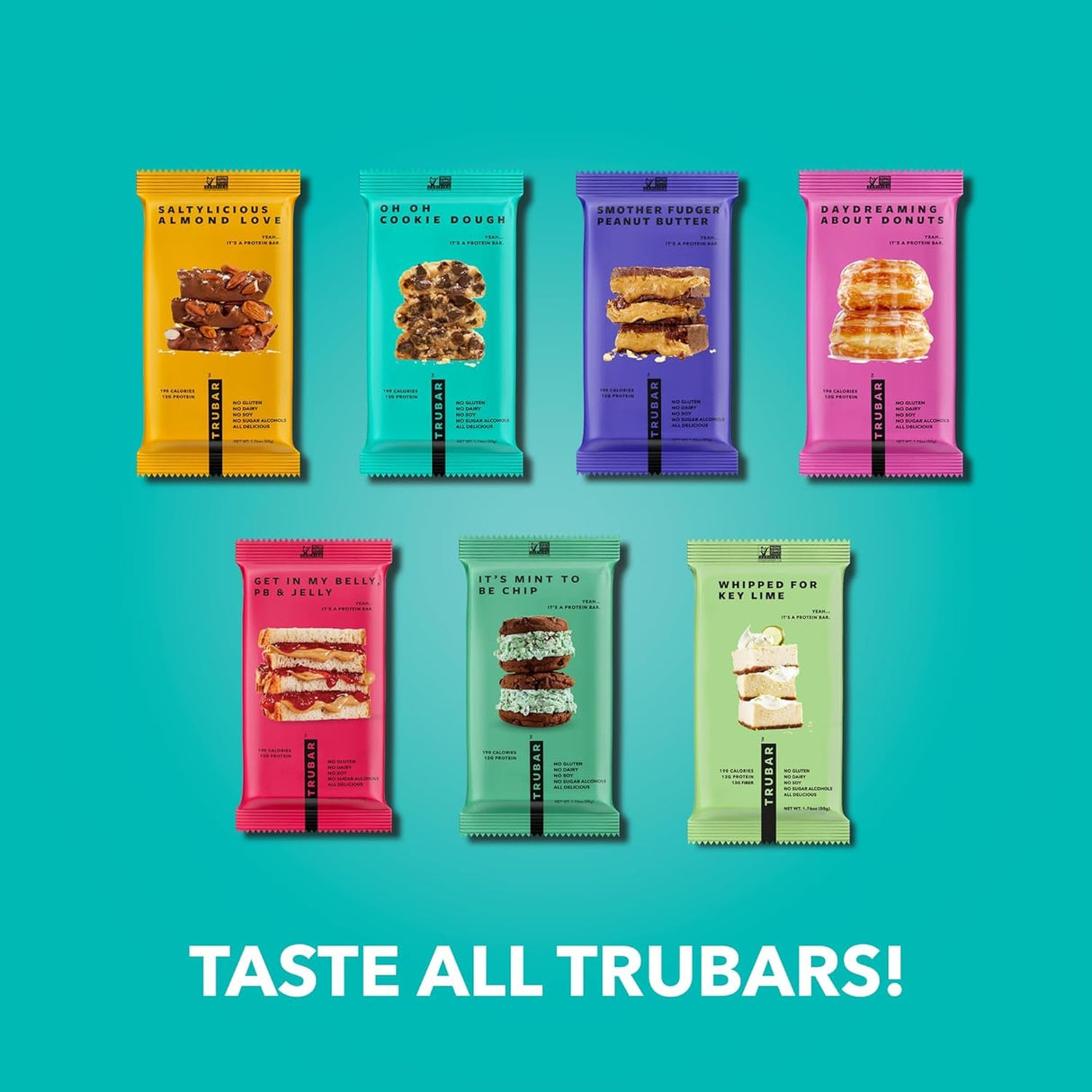 TRUBAR Vegan Protein Bar, Oh Oh Cookie Dough, Gluten Free, Plant Based Protein, Dairy Free, Non GMO, Soy Free, No Sugar Alcohols, 12G Protein, 12G Fiber, 23G Carb, Healthy on the Go Snack Bars, 12 CT