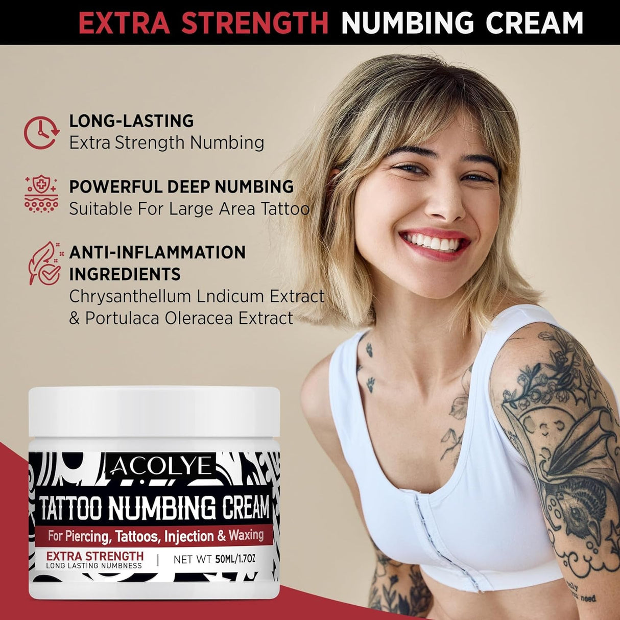 Tattoo Numbing Cream Extra Strength - 6 Hours Maximum Strength Tattoo Numbing Cream - Numbing Cream for Tattoos (50Ml/1.7Oz)