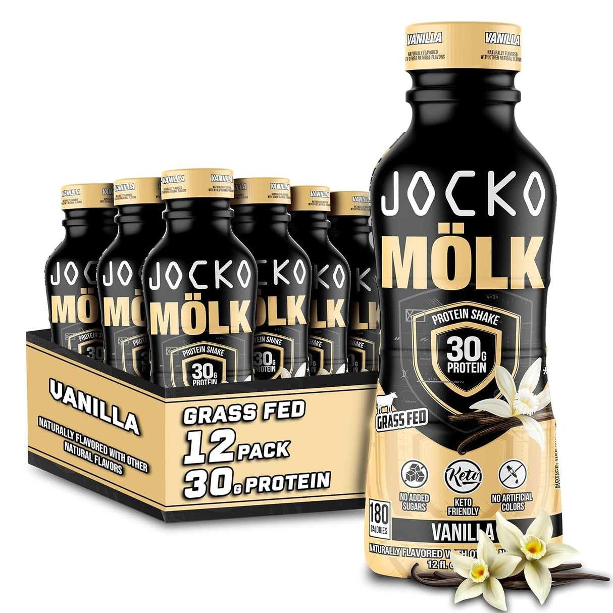 Jocko Mölk 30G Grass Fed Protein Shakes – No Added Sugar Protein Drinks KETO Friendly - Ready to Drink 12 FL Oz (Pack of 12) Chocolate