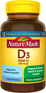 Nature Made Vitamin D3 2000 IU (50 Mcg), Dietary Supplement for Bone, Teeth, Muscle and Immune Health Support, 90 Softgels, 90 Day Supply - Supply Center USA