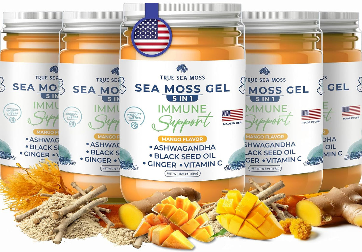 Trueseamoss Wildcrafted Irish Sea Moss Gel –7 Flavors- Nutritious Raw Seamoss Rich in Minerals, Proteins & Vitamins – Antioxidant Health Sea Moss, Vegan Made in USA (MANGO/PINEAPPLE, 1)