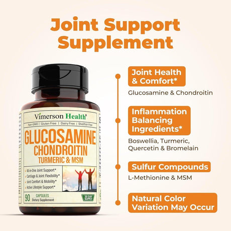 Glucosamine Chondroitin MSM Turmeric Boswellia - Joint Support Supplement. Antioxidant Properties. Helps with Inflammatory Response. Occasional Discomfort Relief for Back, Knees & Hands. 90 Capsules - Supply Center USA