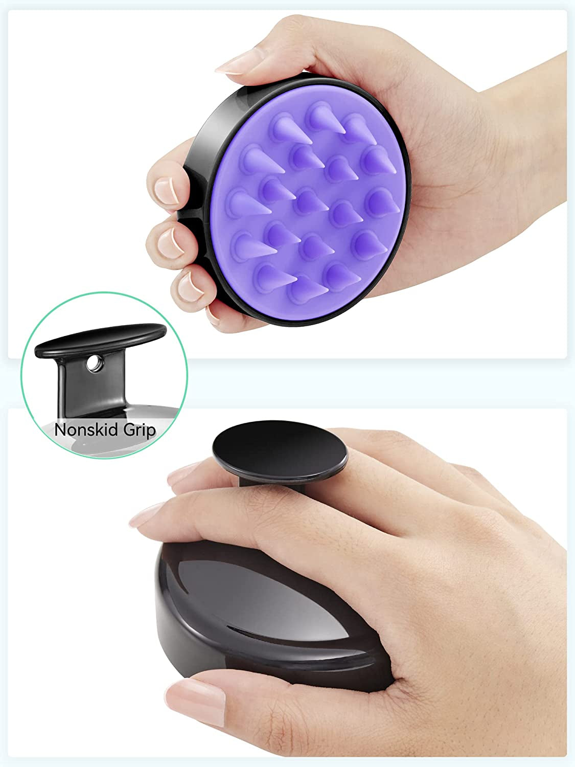 HEETA Shampoo Scalp Brush Massager Hair Growth, Scalp Scrubber with Soft Silicone Bristles for Hair Growth & Dandruff Removal, Hair Brush for Scalp Exfoliator, Black