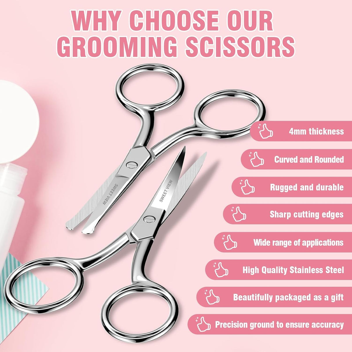 Eyebrow Scissors Curved and Rounded Small Grooming Scissors for Man and Woman Trimming Eyebrows, Nose, Mustache, Eyelashes, Ear Hairs, Nails and Cuticles.