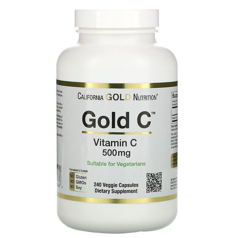 California Gold Nutrition, Gold C, Vitamin C, 500 mg, 240 Veggie Caps - Supply Center USA