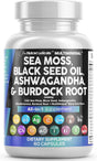 Sea Moss 3000Mg Black Seed Oil 2000Mg Ashwagandha 1000Mg Turmeric 1000Mg Bladderwrack 1000Mg Burdock 1000Mg & Vitamin C & D3 with Elderberry Manuka Dandelion Yellow Dock Iodine Chlorophyll ACV - Supply Center USA