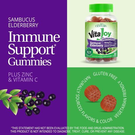 21st Century, VitaJoy Gummies, Sambucus Elderberry, 60 Vegetarian Gummies - Supply Center USA