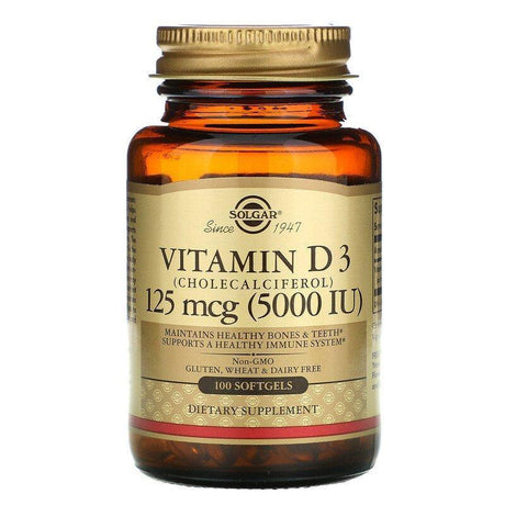 Solgar, Vitamin D3 (Cholecalciferol), 125 mcg (5,000 IU), 100 Softgels - Supply Center USA