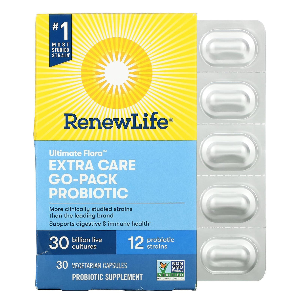 Renew Life, Ultimate Flora, Extra Care Go-Pack Probiotic, 30 Billion Live Cultures, 30 Vegetarian Capsules - Supply Center USA