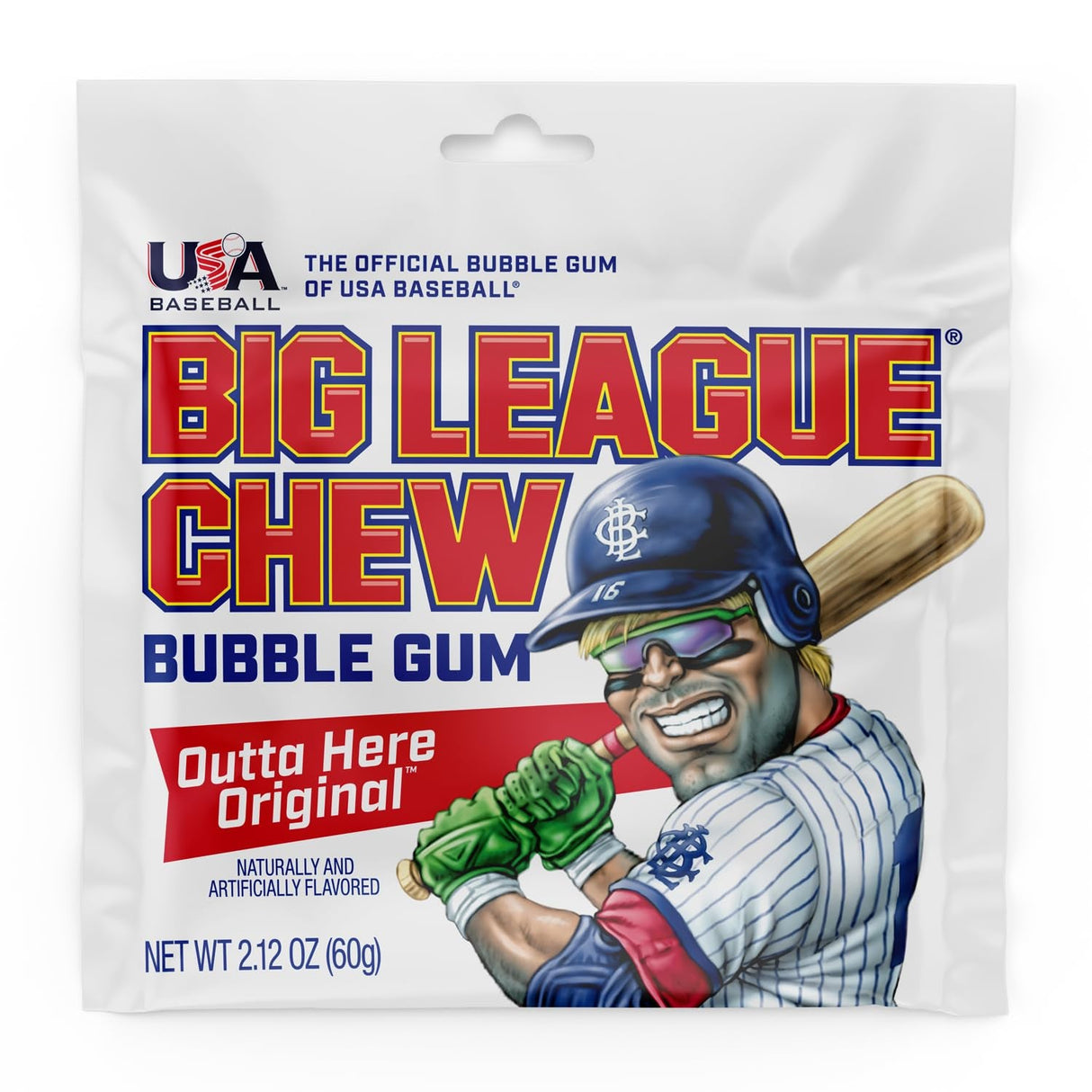 Big League Chew Outta Here Original Bubble Gum - Classic Ballpark Flavor | Perfect for Baseball Games, Teams, Concessions, Parties, and More | Pack of 12 Bags (2.12Oz Each)