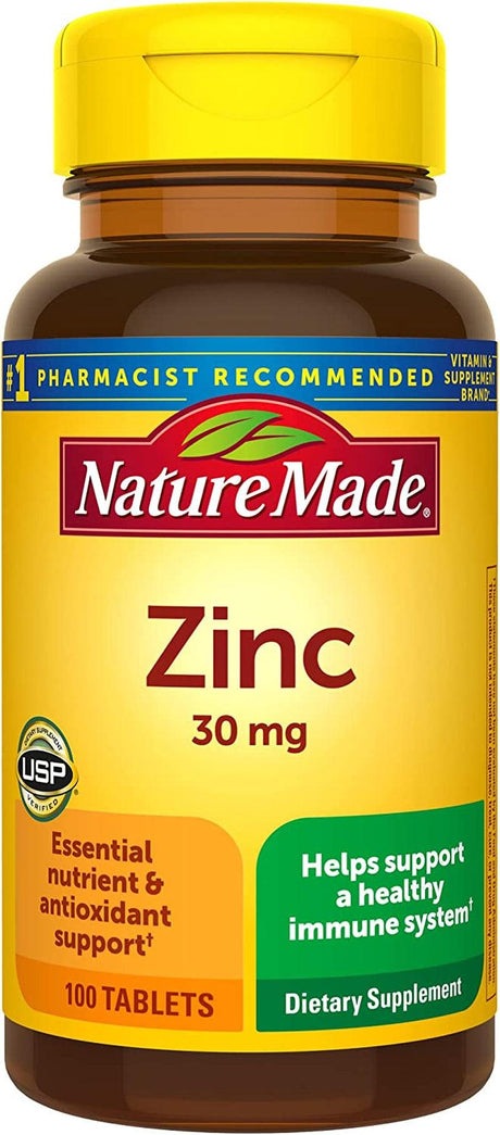 Nature Made Zinc 30 Mg, Dietary Supplement for Immune Health and Antioxidant Support, 100 Tablets, 100 Day Supply(Pack of 1) - Supply Center USA