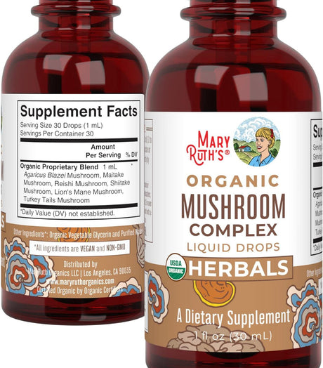 Maryruth'S USDA Organic Mushroom Complex | Herbal Liquid Drops, Mushroom Supplement | Lion'S Mane, Reishi Mushroom, Shiitake Mushrooms | Nongmo, Vegan - Supply Center USA