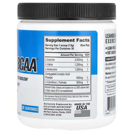 EVLution Nutrition, Lean BCAA, Blue Raz, 8.36 oz (237 g) - Supply Center USA