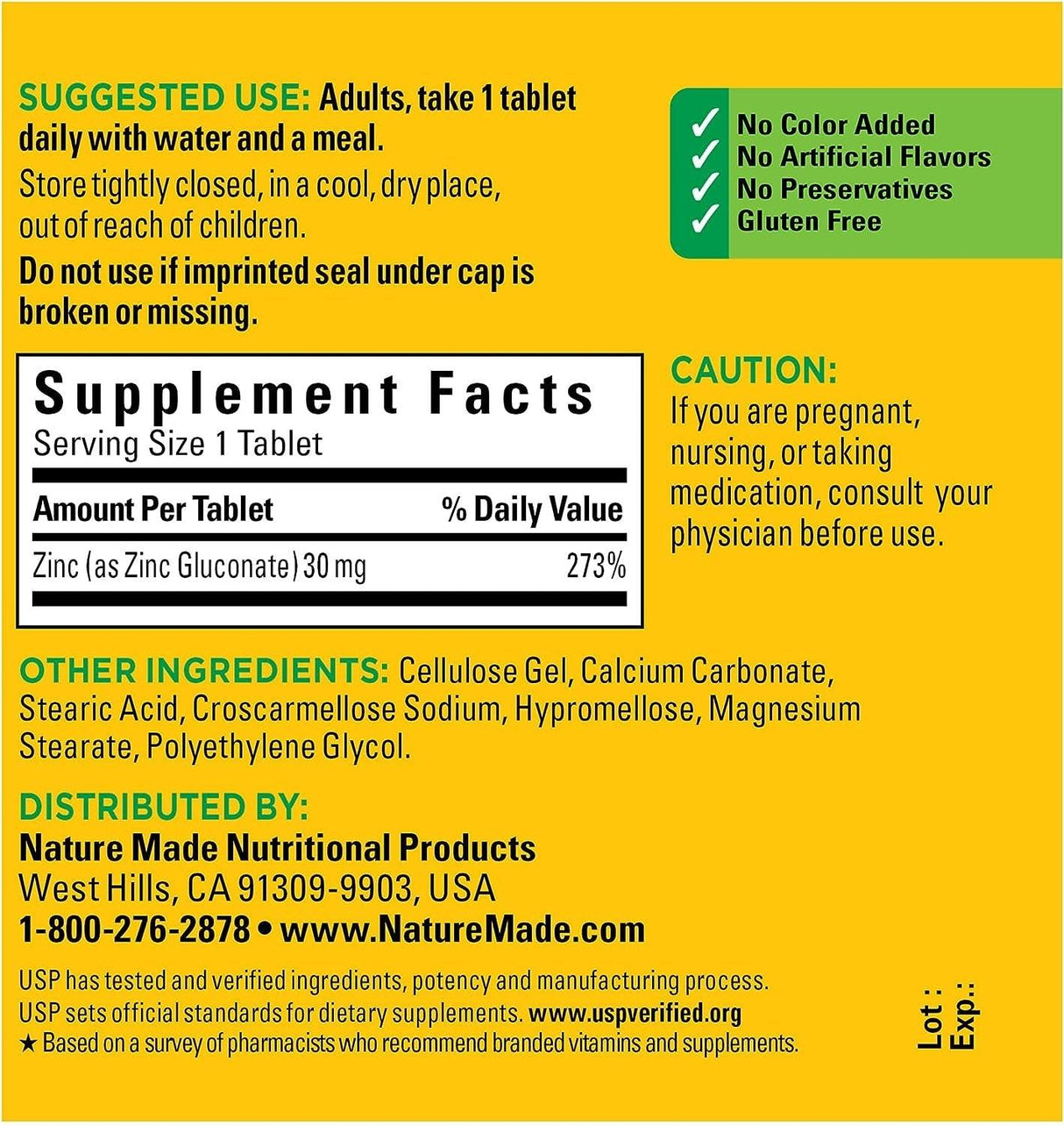 Nature Made Zinc 30 Mg, Dietary Supplement for Immune Health and Antioxidant Support, 100 Tablets, 100 Day Supply(Pack of 1) - Supply Center USA