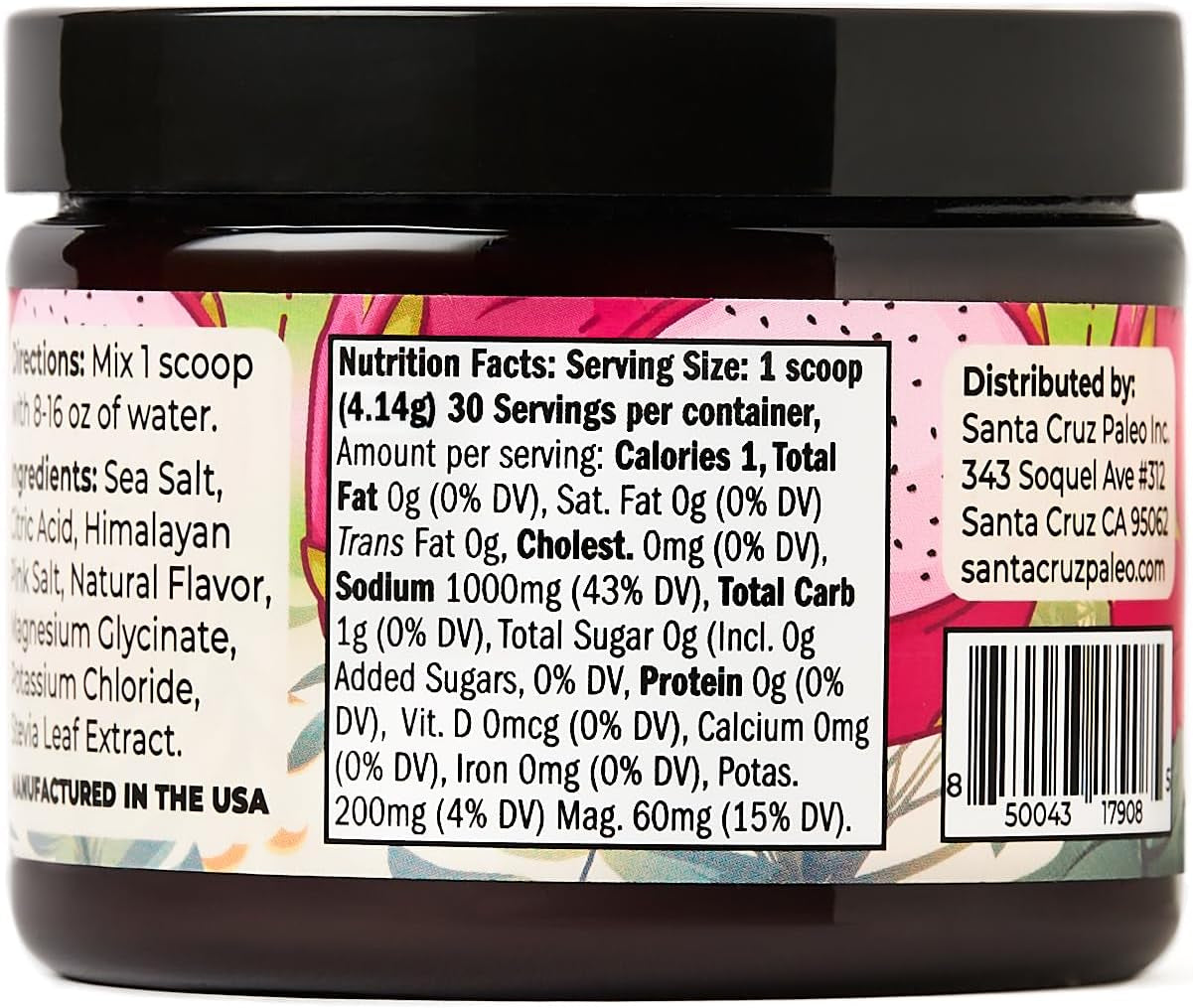 Santa Cruz Paleo Electrolytes Powder with Magnesium Glycinate, Dragonfruit, Hydration Drink Mix Made with Himalayan Pink Salt, Real Sea Salt, Gluten Free, Keto, Sugar Free, Paleo, 30 Servings, 1 Jar