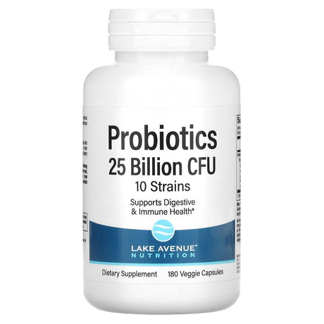 Lake Avenue Nutrition, Probiotics, 10 Strain Blend, 25 Billion CFU, 180 Veggie Capsules - Supply Center USA