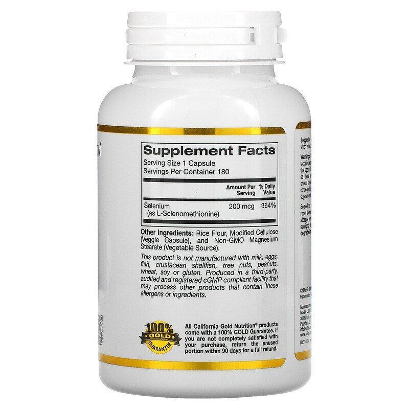 California Gold Nutrition, Selenium, Yeast-Free, 200 mcg, 180 Veggie Capsules - HealthCentralUSA