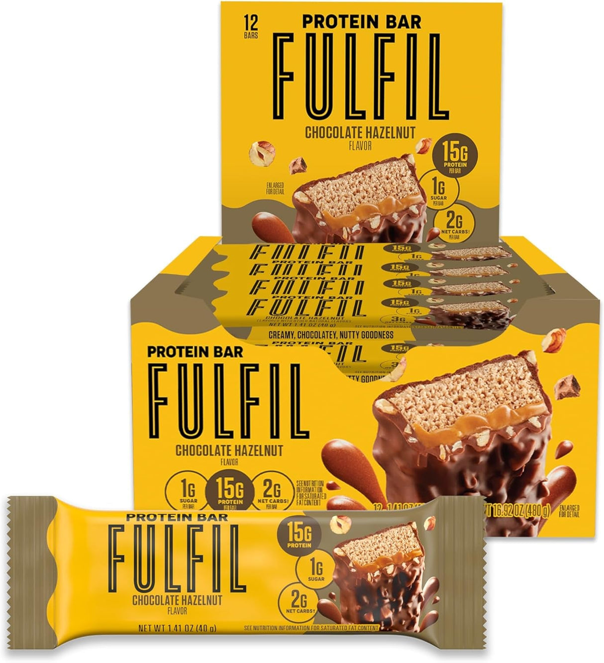 FULFIL Protein Snack Bars, NEW Recipe Chocolate Salted Caramel, 15G Protein, Pantry Staples, 12 Count, Packaging May Vary