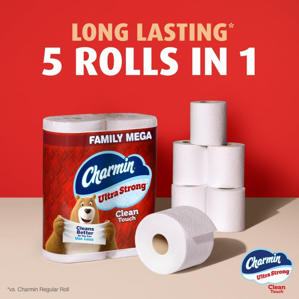 Charmin Toilet Paper Ultra Strong Clean Touch, 18 Family Mega Rolls = 90 Regular Rolls (Packaging May Vary)