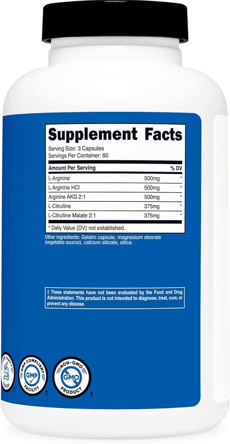 Nutricost Nitric Oxide Booster 2250Mg, 180 Capsules - 750Mg per Casule, 60 Servings - Gluten Free and Non-Gmo