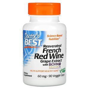 Doctor's Best, Resveratrol French Red Wine Grape Extract, 60 mg, 90 Veggie Caps - Supply Center USA