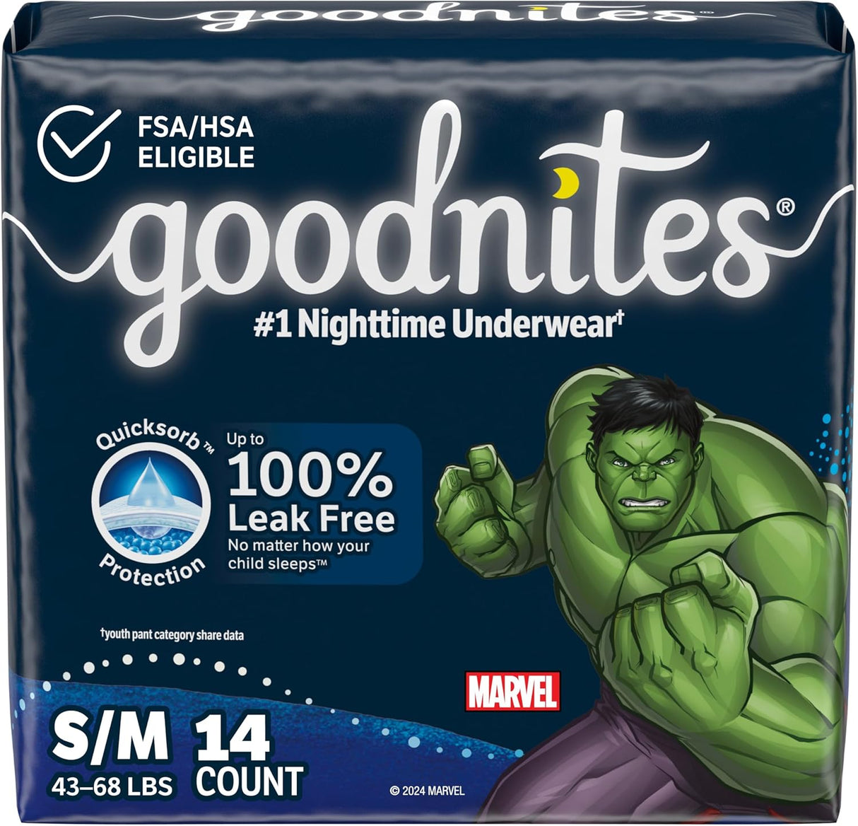 Goodnites Boys' Nighttime Bedwetting Underwear, Size S/M (43-68 Lbs), 44 Ct (2 Packs of 22), Packaging May Vary