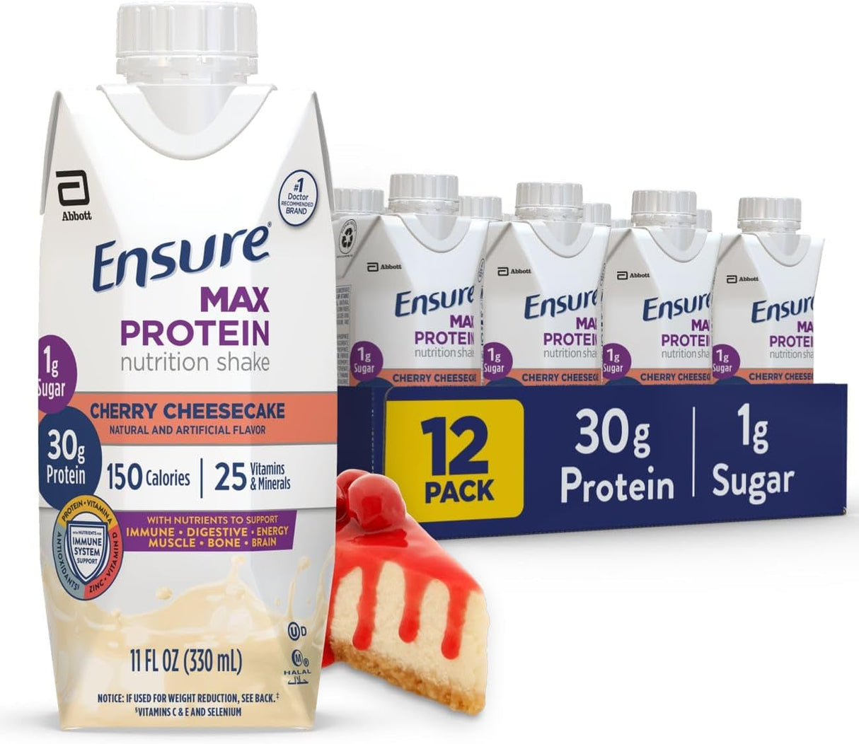 Ensure Max Protein Shake | Milk Chocolate | Ready to Drink | 30G Protein for Muscle Building | 1G Sugar, 4G Fiber | 11 Fl Oz - 12 Pack
