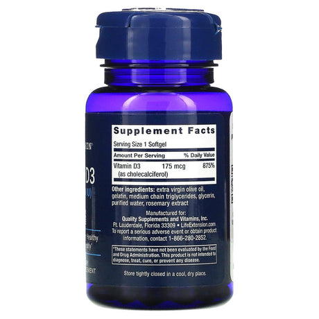 Life Extension, Vitamin D3, 175 mcg (7,000 IU), 60 Softgels - Supply Center USA