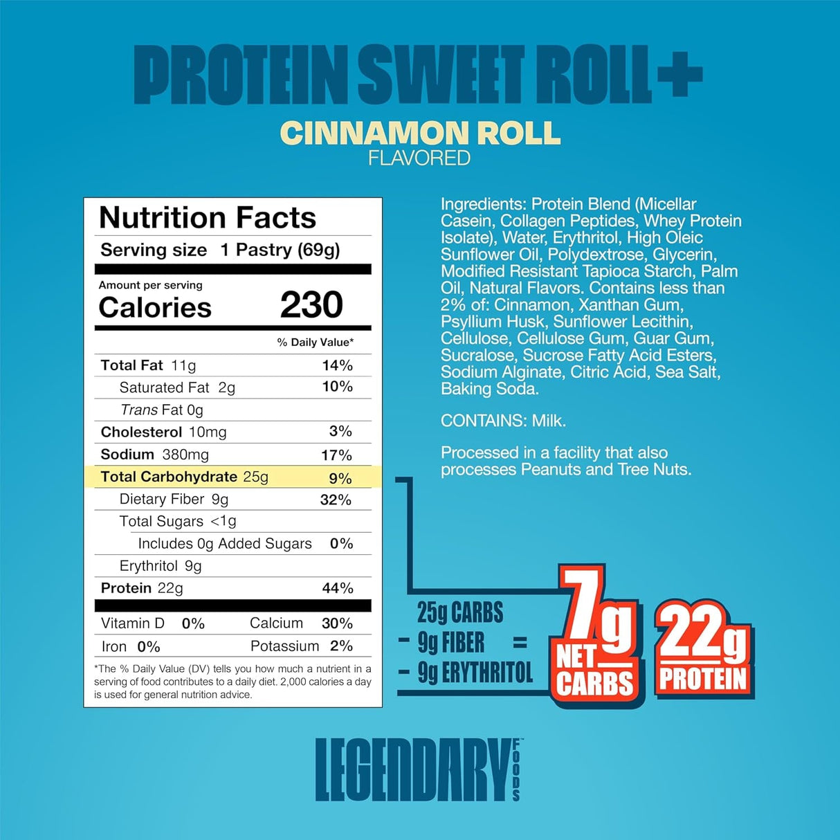 Legendary Foods 22 Gram High Protein Sweet Roll+ Bars Premium Boosted - Low Carb Meal Replacement Snack Bar - 10 Gluten Free Protein Snacks - Healthy Keto Snack Box - Low Sugar Diabetic Friendly