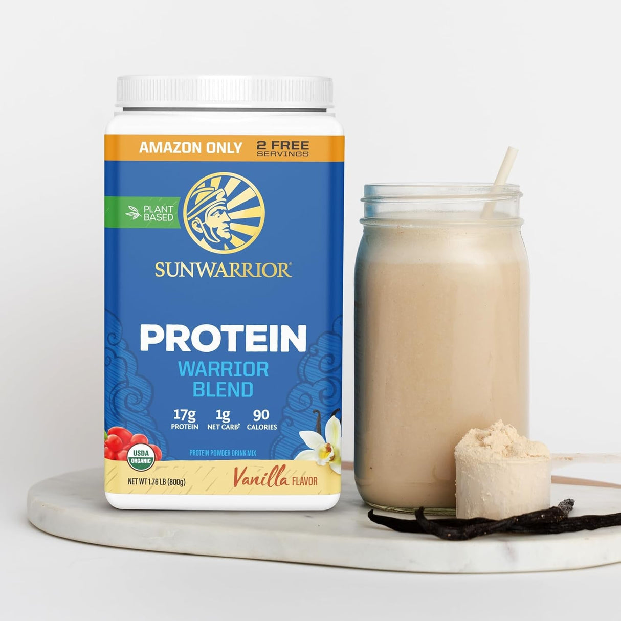 Sunwarrior Vegan Protein Powder Plant-Based Protein Powder USDA Organic | BCAA Amino Acids Hemp Seed | Keto Friendly Soy, Dairy, & Gluten & Synthetic Free NON-GMO | Vanilla 32 Servings 17G Protein