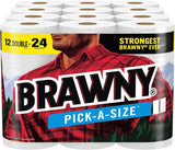 Brawny Tear-A-Square Paper Towels, 12 Double Rolls = 24 Regular Rolls, 3 Sheet Sizes (Quarter, Half, Full), Strength for All Messes, Cleanups, and Meal Prep