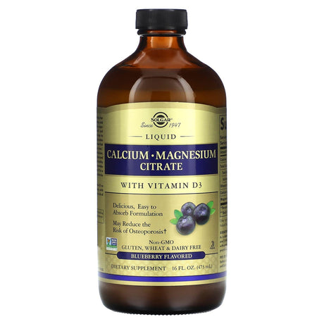 Solgar, Calcium Magnesium Citrate Liquid with Vitamin D3, Blueberry, 16 fl oz (473 ml) - Supply Center USA