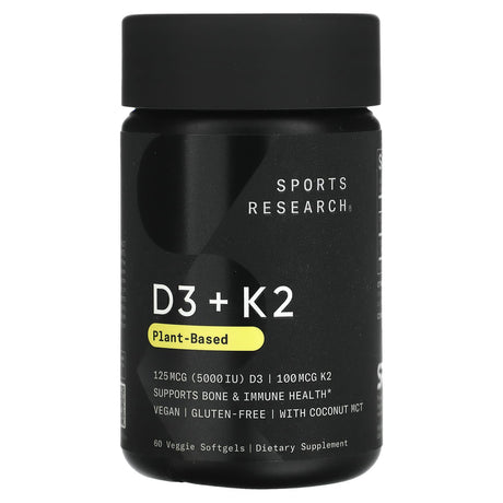 Sports Research, Plant Based D3 + K2, 30 Veggie Softgels - Supply Center USA