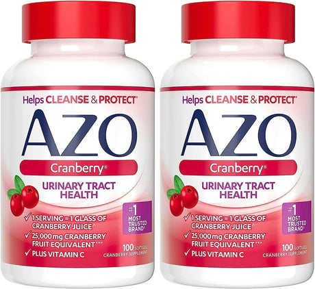 AZO Cranberry Urinary Tract Health Supplement, 1 Serving = 1 Glass of Cranberry Juice, Sugar Free Cranberry Pills, Non-Gmo 100 Softgels - Supply Center USA