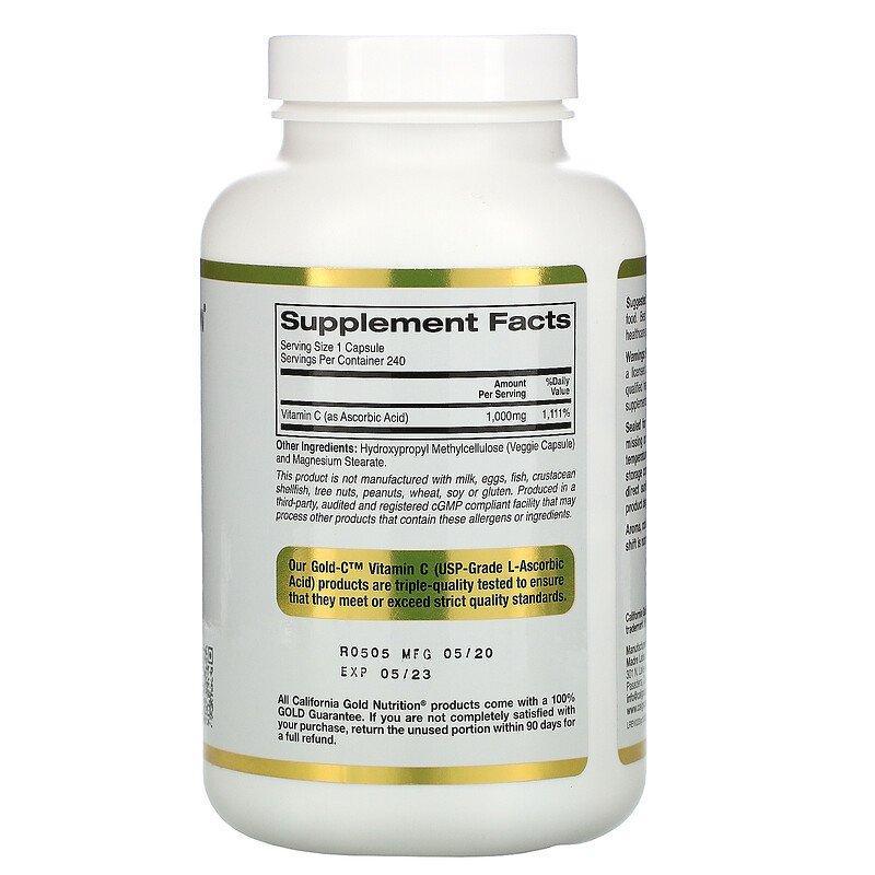 California Gold Nutrition, Gold C, Vitamin C, 1,000 mg, 240 Veggie Capsules - Supply Center USA