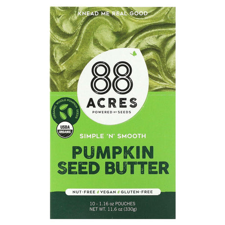 88 Acres, Simple 'N' Smooth, Pumpkin Seed Butter, 10 Pouches, 1.16 oz (33 g) Each - Supply Center USA