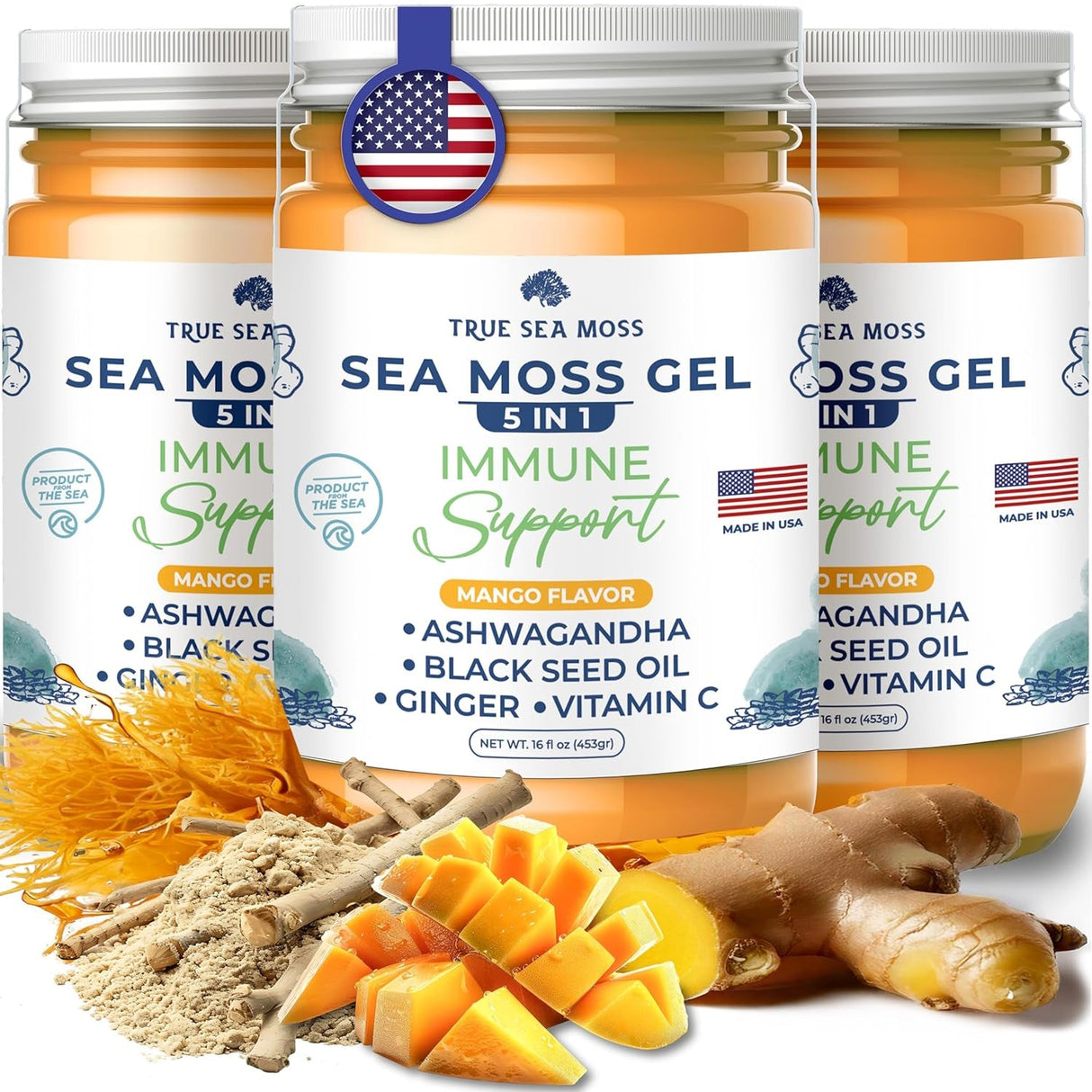 Trueseamoss Wildcrafted Irish Sea Moss Gel –7 Flavors- Nutritious Raw Seamoss Rich in Minerals, Proteins & Vitamins – Antioxidant Health Sea Moss, Vegan Made in USA (MANGO/PINEAPPLE, 1)