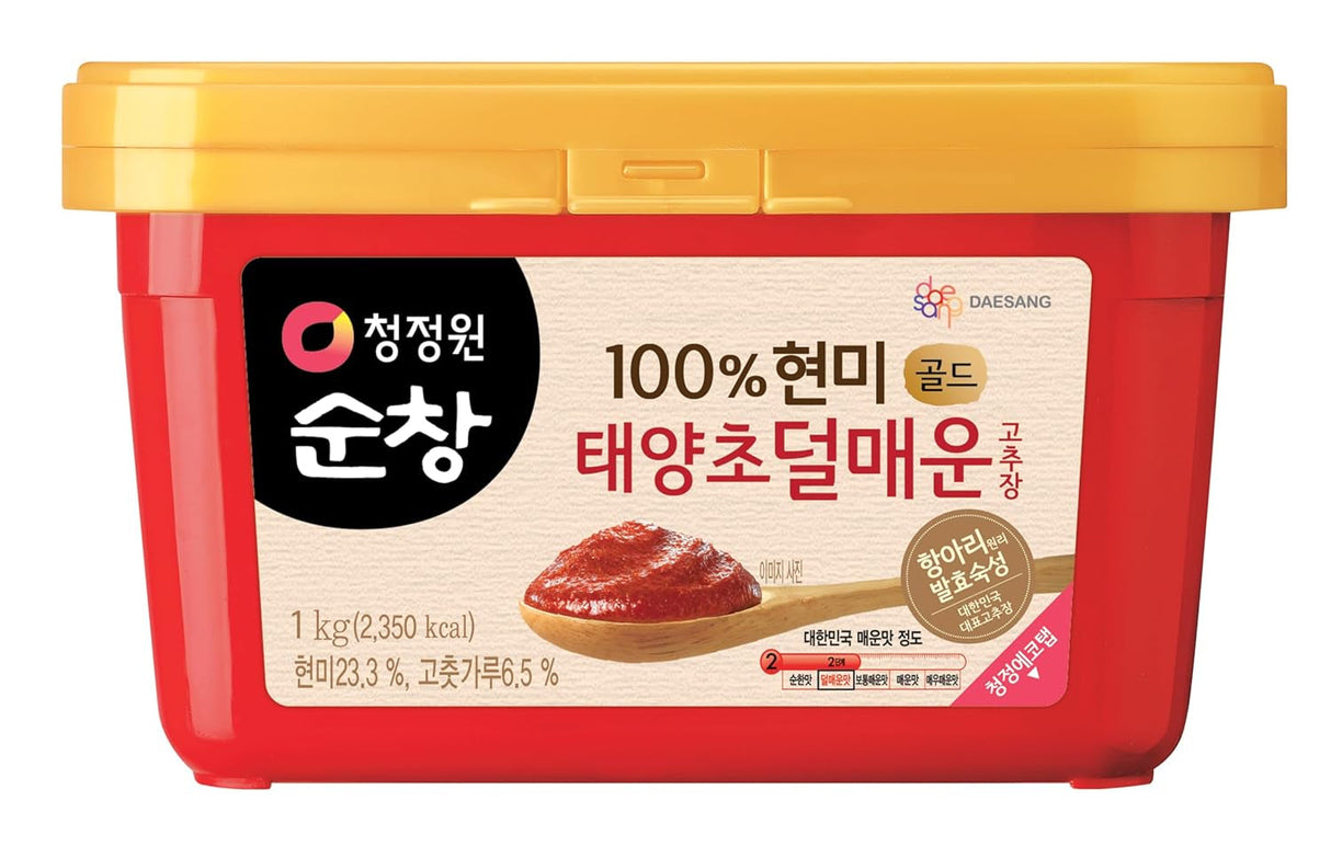 Chung Jung One O'Food Medium Gochujang 1.1Lb, Korean Red Chili Pepper Paste, Spicy, Sweet and Savory Sauce, Traditional Fermented Condiment, 100% Brown Rice, No Corn Syrup