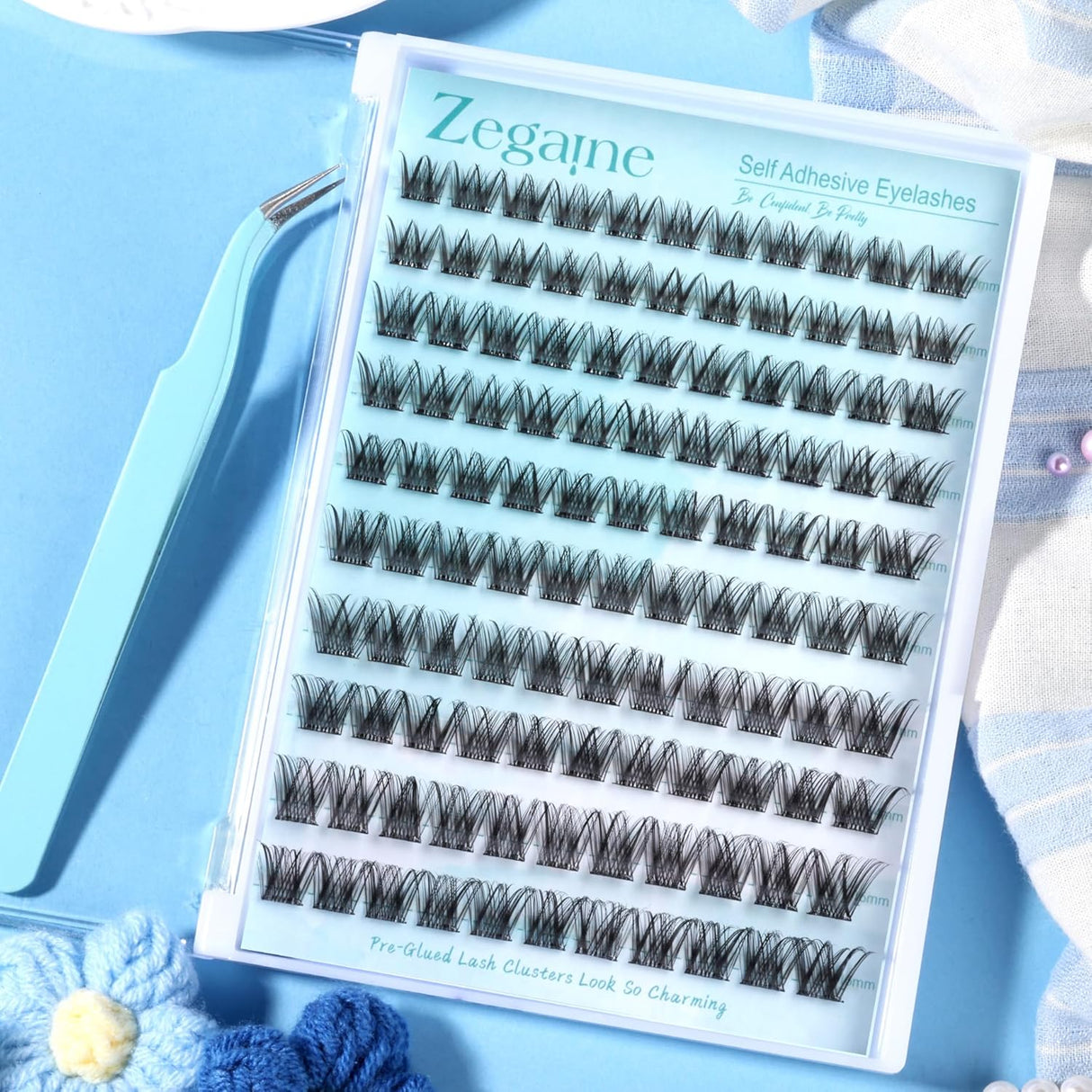 Self Adhesive Lashes Clusters Kit Natural Self Adhesive Cluster Eyelash Extensions Kit Reusable Wispy Cluster Lashes No Glue Needed Fluffy D Curl Individual Lashes Kit with Tweezers 10-16MM by Zegaine