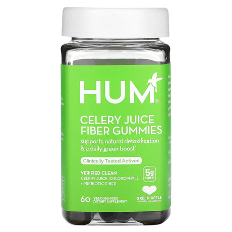 HUM Nutrition, Celery Juice Fiber Gummies, Green Apple, 5 g, 60 Vegan Gummies - Supply Center USA