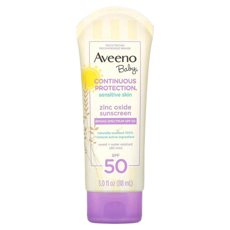 Aveeno, Baby, Zinc Oxide Sunscreen, SPF 50, Fragrance-Free, 3 fl oz (88 ml) - Supply Center USA