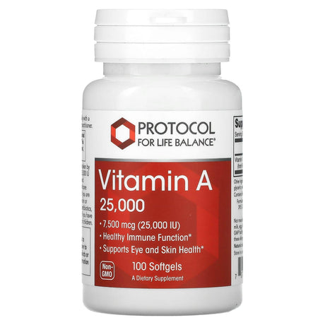 Protocol for Life Balance, Vitamin A, 7,500 mcg (25,000 IU), 100 Softgels - Supply Center USA