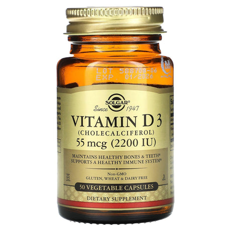 Solgar, Vitamin D3, 55 mcg (2,200 IU), 50 Vegetable Capsules - Supply Center USA