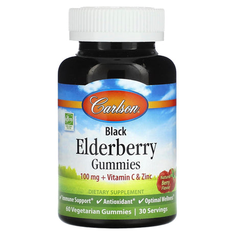 Carlson, Black Elderberry Gummies, Natural Berry, 50 mg, 60 Vegetarian Gummies - Supply Center USA