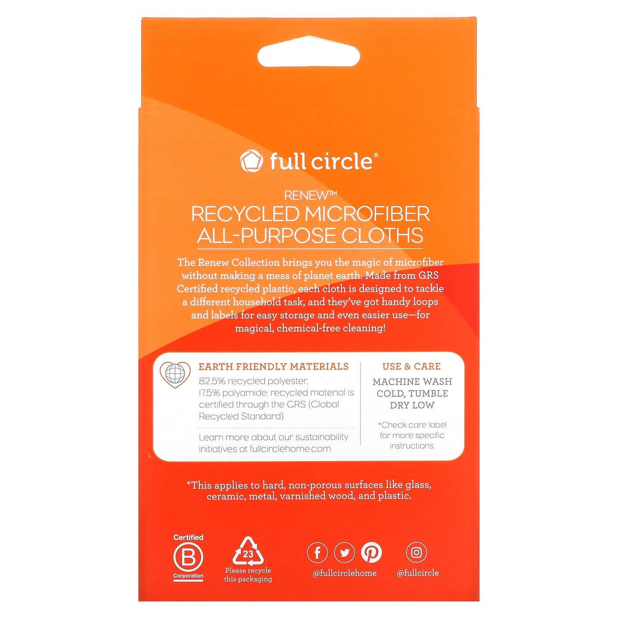 Full Circle Home LLC, Renew, Recycled Microfiber All-Purpose Cloths, 3 Cloths - Supply Center USA