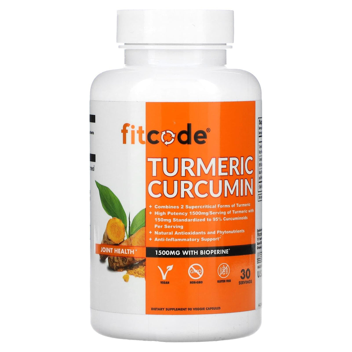 FITCODE, Turmeric Curcumin, 500 mg, 90 Veggie Capsules - Supply Center USA